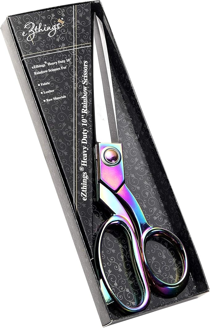 eZthings짰 10" Dressmaker Sewing Classic Ultra Sharp Shears Heavy Duty Tailor Fabric Scissors in Titanium Coating Stainless Steel (10 Inch Rainbow)