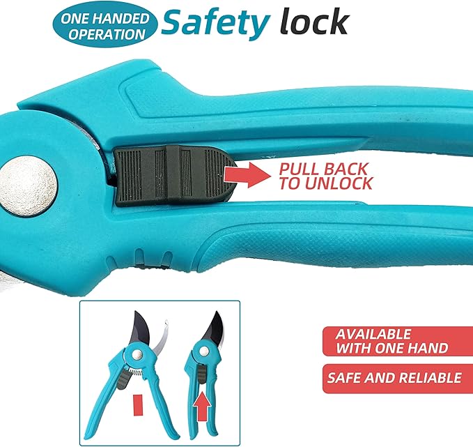 8??Pruning Shears for Gardening Stainless Steel Gardening Hand Pruner, Bypass Pruning Shears Steel Blades with Adjustable Up to 3/4" Cut, Non-stick Coating
