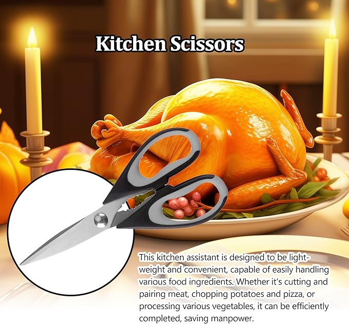 All-Purpose Kitchen Shears, Heavy Duty Stainless Steel Scissors with Protective Sheath, Dishwasher Safe, Soft Grip Comfort Handle, 8.72 Inch, Multi-Purpose Food, Meat & Poultry Cutting Tool