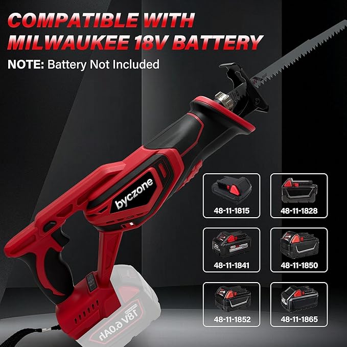 Cordless Reciprocating Saw for Milwaukee 18V Battery (without battery), 3000RPM Variable Speed Sawzall with 4pcs Zallsaw Blade, Pivoting Shoe, Keyless Blade Clamp Recipro Saw for Wood, Metal, PVC Pipe