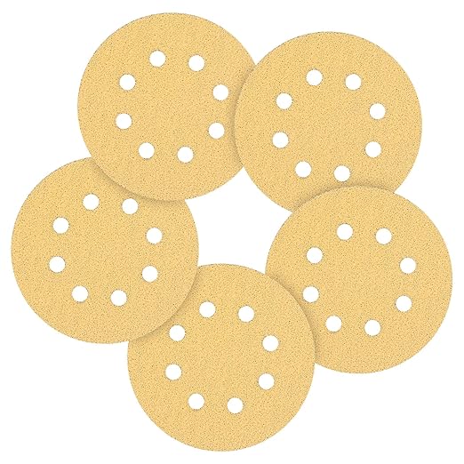 80 Pack 5 Inch Sanding Disc 40 Grit 8 Hole Round Hook and Loop Sandpapers Fit for Orbital Sander Automotive or Cars Repairing, Grinding or Polishing, Yellow