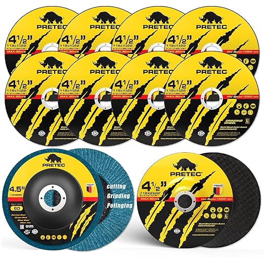 Grinding & Cutting Wheels 4 1/2 inch Set,Angle Grinder Wheel Set,Cut Off Wheels 8 PCS,Grinding Wheel,4.5??Flap Discs for Angle Grinder for Cutting Grinding 8+1+1 PC