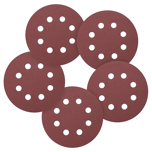 25 Pack 5 Inch Sanding Disc 240 Grit 8 Hole Round Hook and Loop Sandpapers Fit for Orbital Sander Automotive or Cars Repairing, Grinding or Polishing, Red