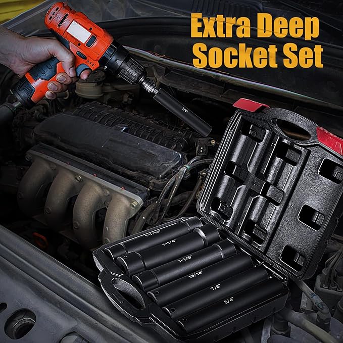 1/2 Inch Drive Extended Length Impact Socket Set 6Pcs, Extra Deep Socket Set Kit Includs Hex Sizes 3/4", 7/8", 15/16", 1-1/16?? 1-1/8", 1-1/4"