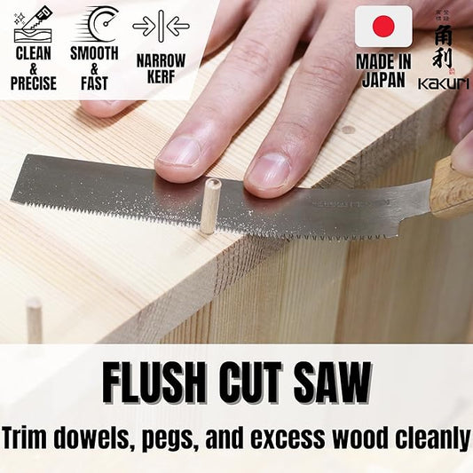KAKURI Mini Flush Cut Saw 5" - Japanese Pull Saw with Flexible Blade for Woodworking, Trimming Dowels, Pegs & Wedges - Made in Japan