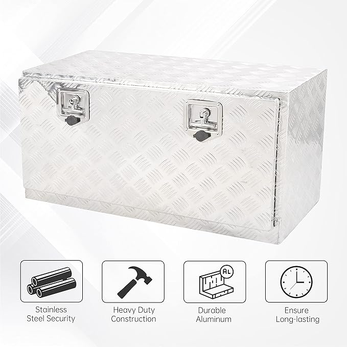 36'' x 18'' x 17'' Underbody Tool Box竊똚aterproof Heavy Duty Aluminum Truck Tool Box竊?5 Bar Tread RV Storage Organizer with T-Handle,Silver