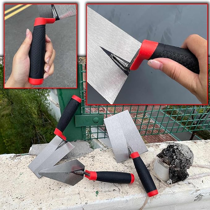 3 Pack Masonry Hand Tool Set, 5??Brick Pointing Trowel, 5.6??and 7??Bucket Margin Trowel, Carbon Steel Bricklaying Hand Tool for Concrete, Cement, Plaster, Tile Construction Projects
