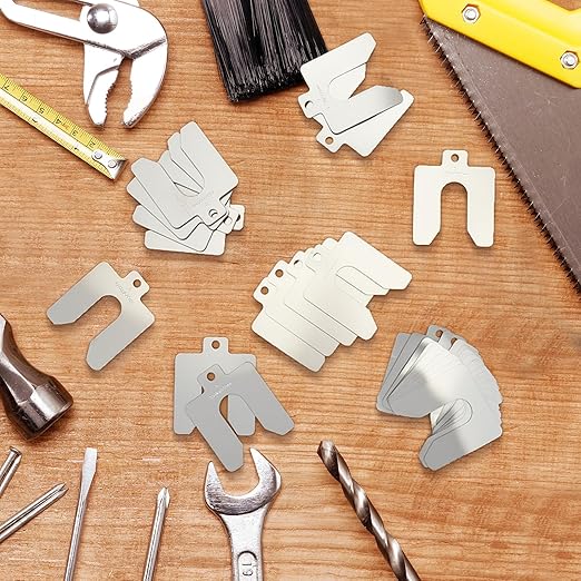 Shimeyao 80 Pcs Size D 5" x 5" Stainless Steel Slotted Shims Kit Metal Shims Stock for Leveling Assortment with Storage Box for Machinist Motor Door Shop Kit Replacement Pack