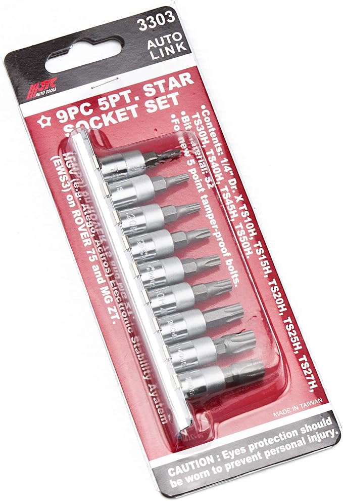 9PCS 5 PT. 1/4-Inch Drive Star Bit Socket Set for New 5 Point Tamper-Proof Bolts by JTC 3303