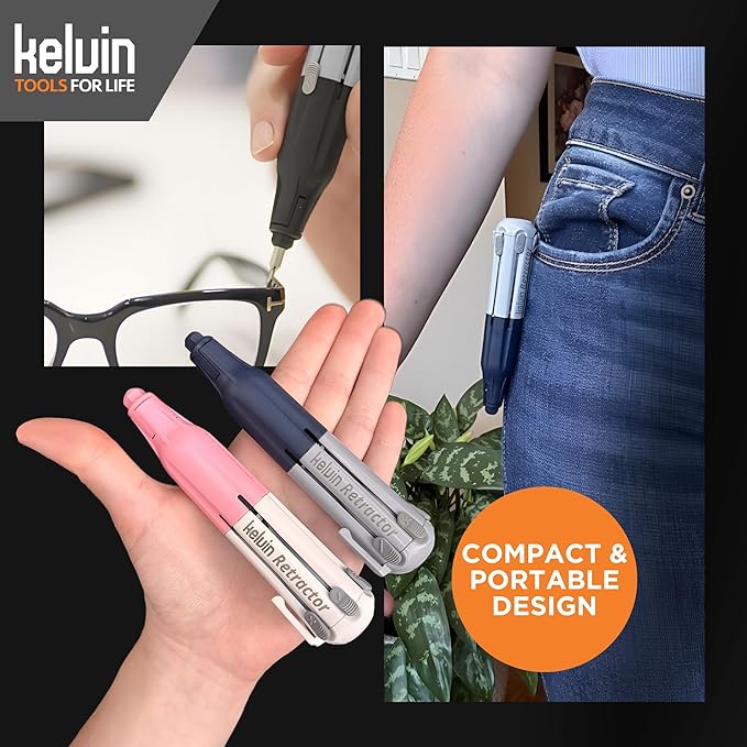 Kelvin Tools Retractor Mini Precision Screwdriver Set, 6 in 1 Upgraded Retract-A-Bit Screwdriver, Multi Screwdriver Tool All in One for Glasses, Electronics & More, Portable Travel Pocket Screw driver