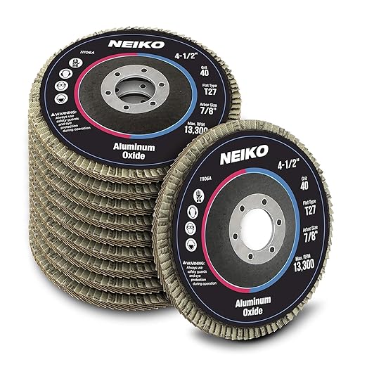 NEIKO 11106A 10 Pack Aluminum Oxide Flap Discs 4-1/2 for Angle Grinder, 40 Grit Flapper Wheel, Flat T27 Grinding Wheel 4.5 Inch Flap Disc, 7/8" Arbor Grinding Disc, Wood & Metal Sanding