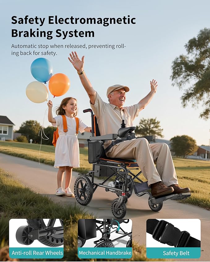 Goldseason 22??Widest Seat Electric Wheelchairs for Adults - Foldable Portable Lightweight Motorized Wheelchair, 500W Motor, 15 Mi Range & 350lb Load Capacity, Home, Park, Travel & All-Terrain, Orange