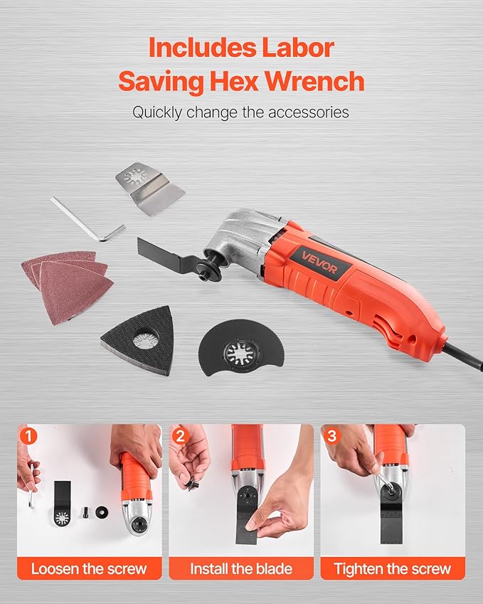 VEVOR Oscillating Tool Multitool, 2.2Amps 22,000 OPM Electric Oscillating Multi Tool Kit Corded with 2.8째 Oscillating Angle, 7PCS Saw Accessories for Cutting, Scraping, Sanding, Floor Stripping
