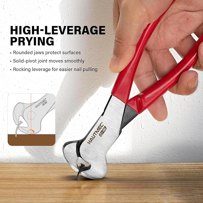 HAUTMEC 7 Inch Nail Puller Pliers Tool, CR-Ni Steel End Cutting Pliers with Non-Slip Grip, Nail Remover Tool with Polished Finish, End Cutting Nippers Tool for Pulling Nails and Wires HT0158-CP