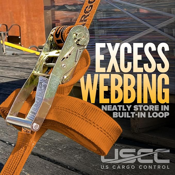 US Cargo Control Wire Hook Ratchet Straps 2 Inch x 30 Foot (2-Pack), 10,000 LBS Break Strength, Ratchet Straps Heavy Duty with Double J Hooks, Orange Cargo Tie Downs for Flatbed Trailers and Trucks