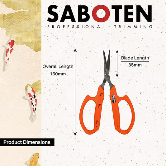 Saboten Stainless Steel Straight Blade Trimming Scissors Orange PT-12 160mm Precision Gardening Bonsai and Floral Shears Made in Japan