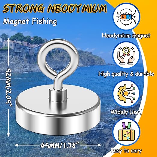 Grtard Fishing Magnets 200 Lbs Pulling Force, Strong Rare Earth Magnet Fishing Magnet Only, Magnetic Fishing, Heavy Duty Security Large Tags Neodymium Magnets for River Fishing, Lifting (1.75")