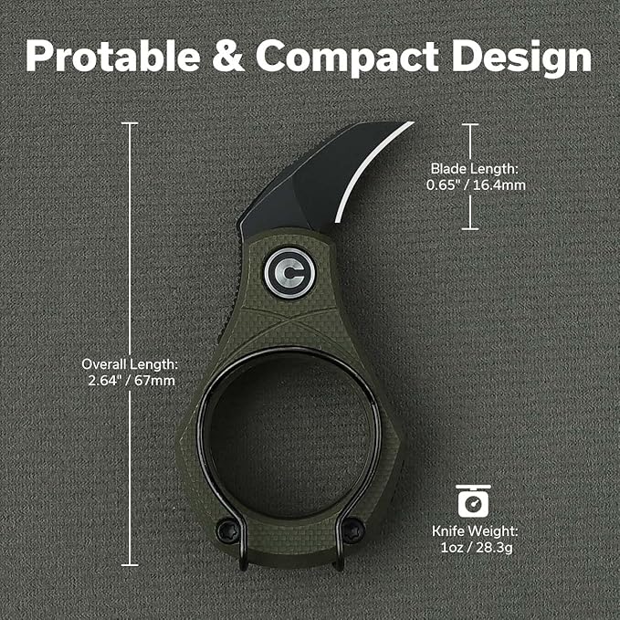CIVIVI Pyrus Mini Keychain Knife (1 Piece), Small EDC Pocket Folding Box Cutter with 14C28N Blade & Ringed G10 Handle, Christmas Stocking Stuffers Gift for Men Women C23038-4, OD Green