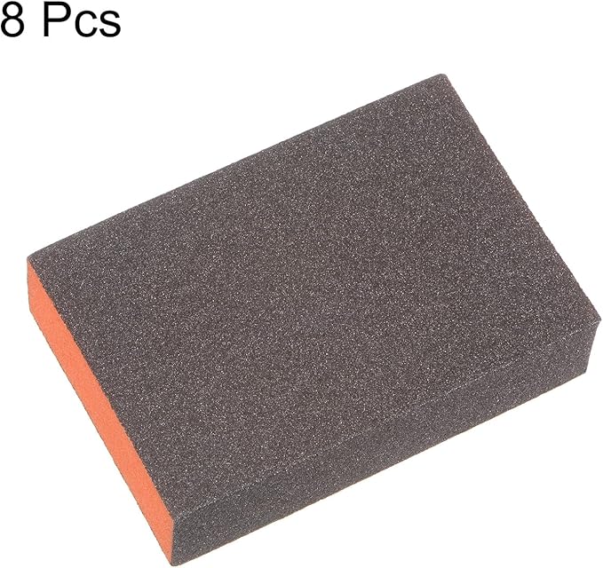 HARFINGTON 8pcs Sanding Sponge Blocks #120 (400 Grits) Wet/Dry Hand Sanding Sponges, 100x70x25mm Foam Sanding Block Pad for Polishing Kitchen Metal Wood Drywall Furniture, Brown&Orange