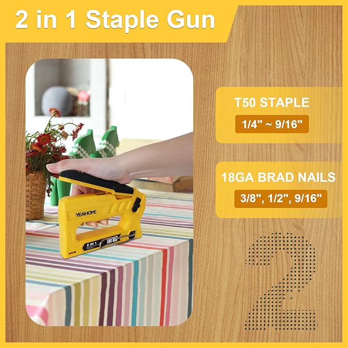YEAHOME 2 in 1 T50 Heavy Duty Staple Gun Kit, Upholstery Staple Gun with 1000 T50 Staples of 3/8 Inch, Manual Stapler Gun for Wood, Crafts, Wall, DIY & Professional Use