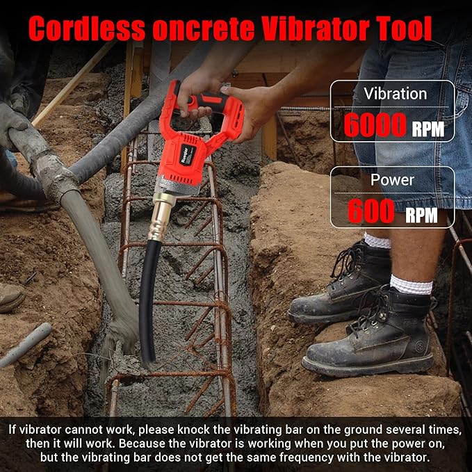 Handheld Concrete Vibrating Tool Compatible with Milwaukee 18V Battery, 600W Cordless Concrete vibrator with 3.8FT Shaft Rod 5,500VPM Portable Pencil Cement Vibrarator Remove Air Bubble(No Battery)