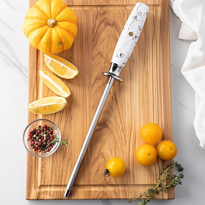 Takoizu 8-Inch Sharpening Rod ??Diamond-Coated, Long-Lasting Knife Sharpener, White Turquoise Handle