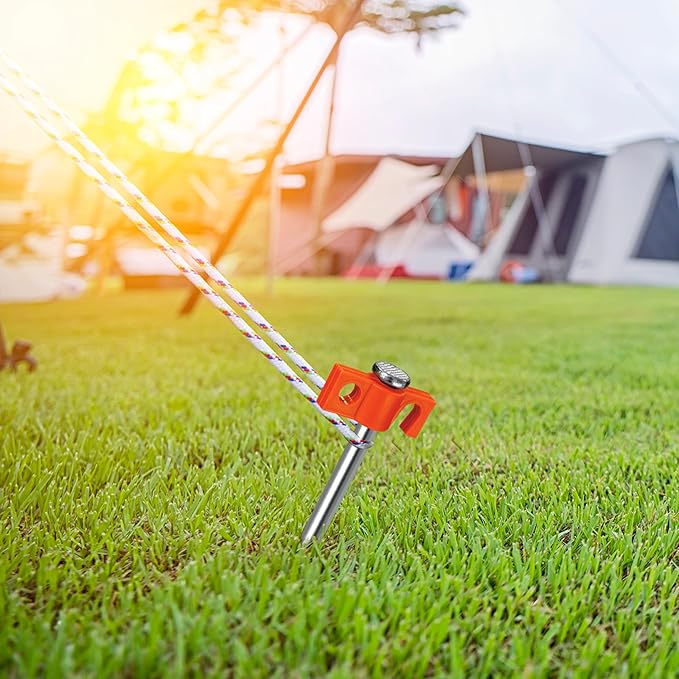 Tradesparker Tent Stakes 22-Pack 10Inch Heavy Duty Garden Stakes Canopy Anchors Double-Sided Hook Design - Includes Ropes for Camping Tents, Pop Up Canopies and Outdoor Events, Green