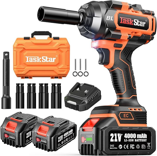 1500N.m Cordless Impact Wrench - 20V Max Brushless 1/2" Impact Gun with 2 x 4.0Ah Batteries & Fast Charger | Removes Stuck Truck Lug Nuts in Seconds | 3-Speed for Auto Repair & Heavy Duty DIY
