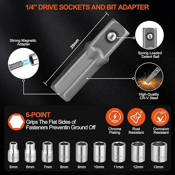 24-Piece T-Handle Magnetic Screwdriver Set, 14 CR-V Steel Bits & 9 Nut Drivers (5-13mm), Ergonomic Non-Slip Grip All-in-One Hand Tool for Household Repair, DIY & Bicycle Maintenance