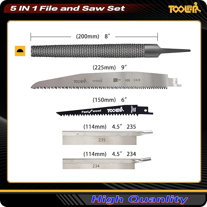 5 Multi founction Saw & File Set, Precision Razor, Drywall, 9 Inch Heavy Duty Extra Long Blade Saws Wood File, for Wood, Drywall, Craft, Home Repair, Portable Toolbox