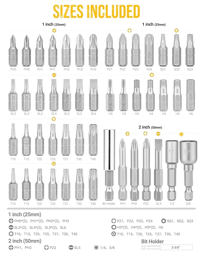 49PCS Screwdriver Bit Set, S2 Steel Magnetic Nut Driver Bit Set, includes Hex, SQ, Tamper Proof Torx Security Bit Set, PH, SL, and PZ Bit, with 1/4??Hex Drill Bit Extension, Upgraded Version