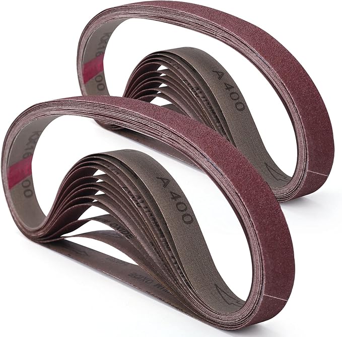(12PCS) BOSHCRAFT 1횞30 Inch Sanding Belt, Sanding Paper 60/80/120/180/240/400 Grits Assortment Aluminum Oxide Sanding Belts for Belt Sander Premium Knife Sharpening Woodworking Metal Polishing