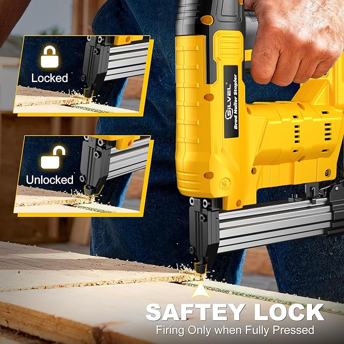 SILVEL 21V Cordless Nail Gun, 2-in-1 Electric Brad Nailer Stapler Gun with 2 * 5.0Ah Battery Powered, 1000pcs Nails, 18GA Staples,for Woodworking, Home Improvement,Carpentry, DIY Project Yellow