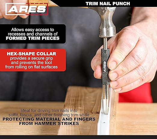 ARES 10115 ??6-Inch Trim Nail Punch ??Black Nail Punch Drives Trim Nails While Protecting Finish and Hands ??for Use with Trim Nails Up to 1-1/4-Inch (31.2mm)