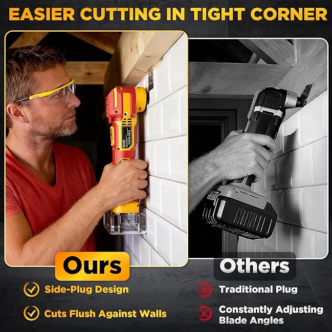 Cordless Oscillating Multi-Tool Compatible with DeWalt 20V Battery(Tool Only), 6-Speed, 21,000 OPM Brushless Motor, 4.5째 Swing Angle, Side Battery Layout, LED Light, for Sanding/Cutting/Scraping