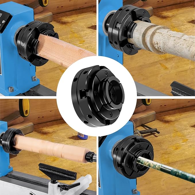 8" x 12" Mini Benchtop Wood Lathe and 4 Inch 4 - Jaw Wood Lathe Chuck Set