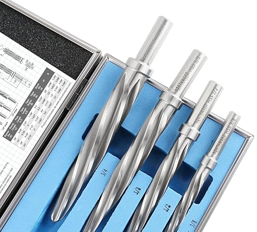 Accusize Industrial Tools 4 Pc H.S.S. Standard Spiral Flute Super Premium Car Reamer Set, 3/8", 1/2", 5/8", 3/4", to Fit 3/8'' or 1/2'' Shank Chuck, 0522-1808
