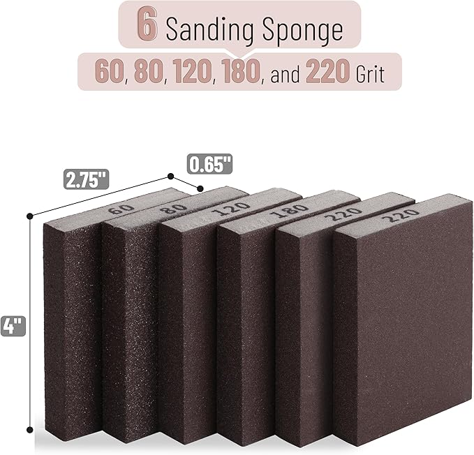 Bates- Sanding Sponge, 6 pcs, 60/80/120/180/220 Grit, Sandpaper Block, Sanding Blocks for Wood, Drywall Sanding Block, Drywall Sanding Sponge for Wood, Sanding Blocks Drywall, Sandpaper for Drywall