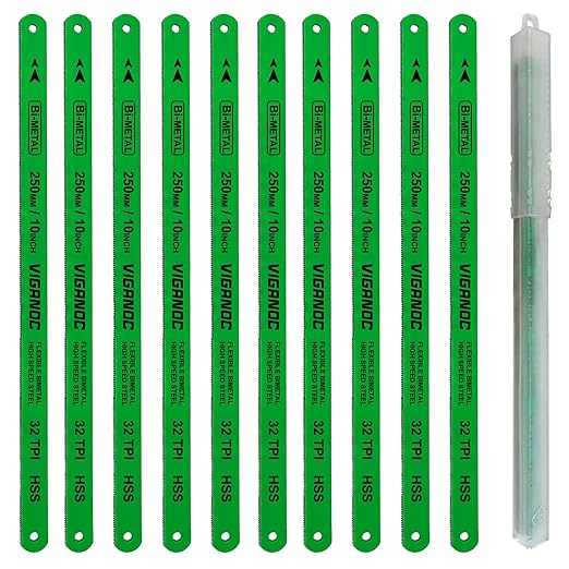 10" (250mm) Hacksaw Replacement Blades, Bi-Metal High Speed Steel Hack Saw Blades - 32TPI HSS Saw Blades, 10 Pack