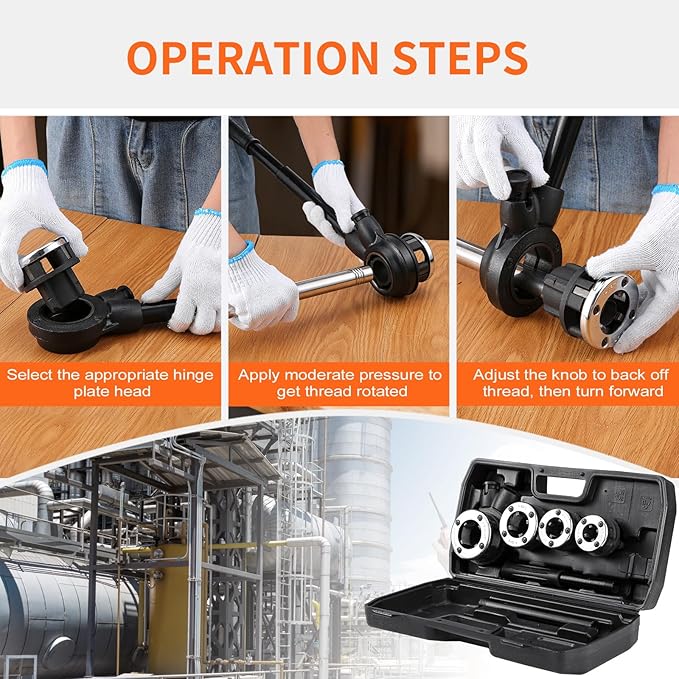 GQGP Ratchet Pipe Threader Kit, Plumber Pipe Threading Set, Portable Pipe Die Tool with 3 NPT Dies 1/2" NPT, 3/4" NPT 1" NPT Storage Case for Galvanized Steel Iron Copper Aluminum Pipes