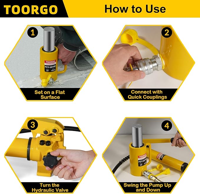 20T 4Inch Stroke Porta Power Single Acting Lifting Cylinder for Shipbuilding, Machinery and Industry,Automatically Retract Split Hydraulic Cylinders Jacks, Yellow