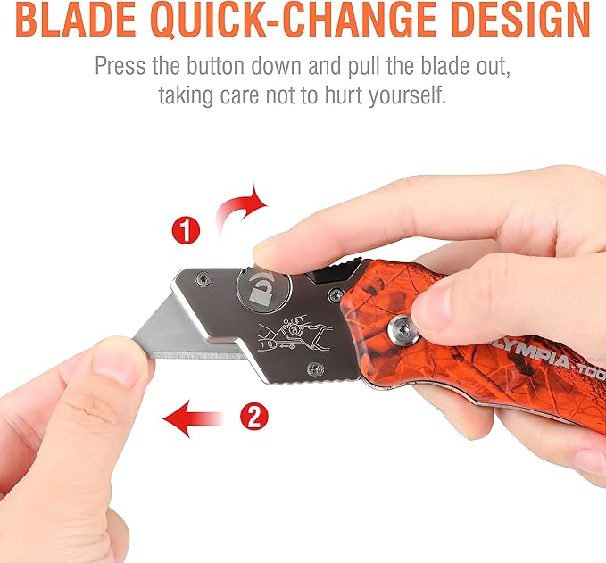 Olympia Tools Design Folding Utility Knife, Orange Camo