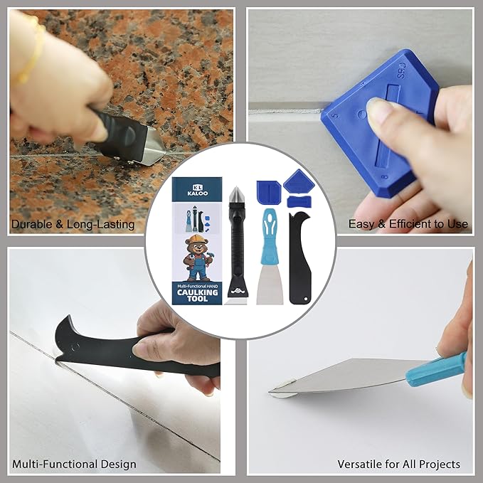 Silicone Caulk Remover Tool Kit, Grout Caulk Removal Tool, Putty Knife Scraper, 3 Glass Glue Corner Scrapers, Great for Kitchen Sinks, Bathroom and Window Frame