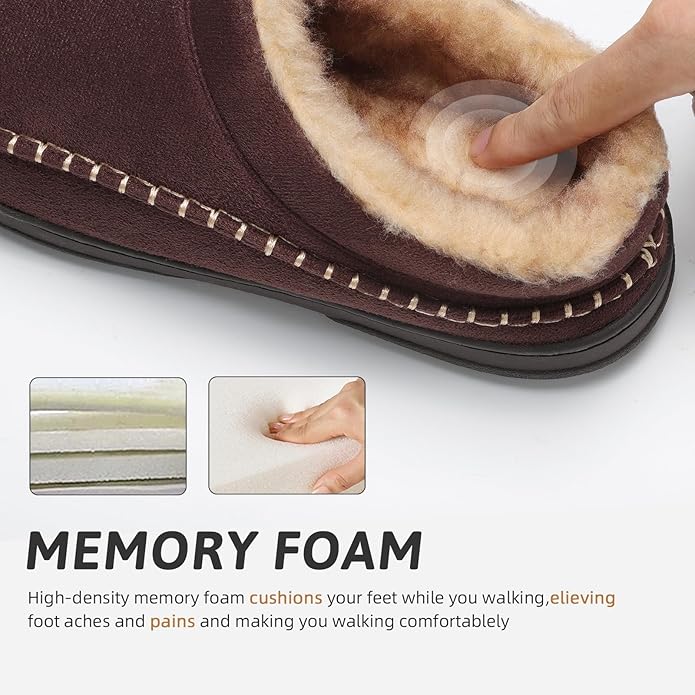 ATHMILE Mens House Shoes Fuzzy Warm Moccasin Memory Foam House Slippers for Men Cozy Winter Mens Slippers for Home Bedroom Indoor Outdoor