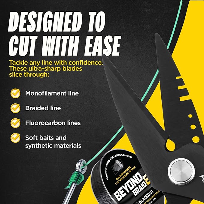Beyond Fishing OmniPro Shears ??6.5??Multi-Function Fishing Scissors with Titanium-Coated Blades ??Cuts Braided Line, Monofilament, Fluorocarbon & Steel Wire ??Fishing Tool with Sheath