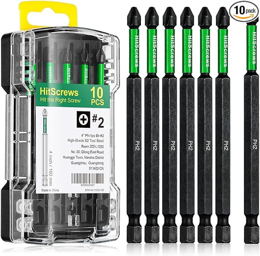 PH2 Phillips Bits #2 ??10 Pack 4" Extra Long Impact Driver Bits,S2 Steel Magnetic Screwdriver Bits for Power Tools and Screw Guns