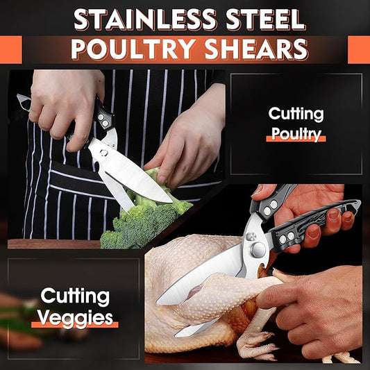 Dream Reach Kitchen Poultry Shears - Heavy Duty Detachable Cooking Scissors for Cutting Chicken, Meat Kitchen Black Food Scissors with Serrated Edge Thanksgiving