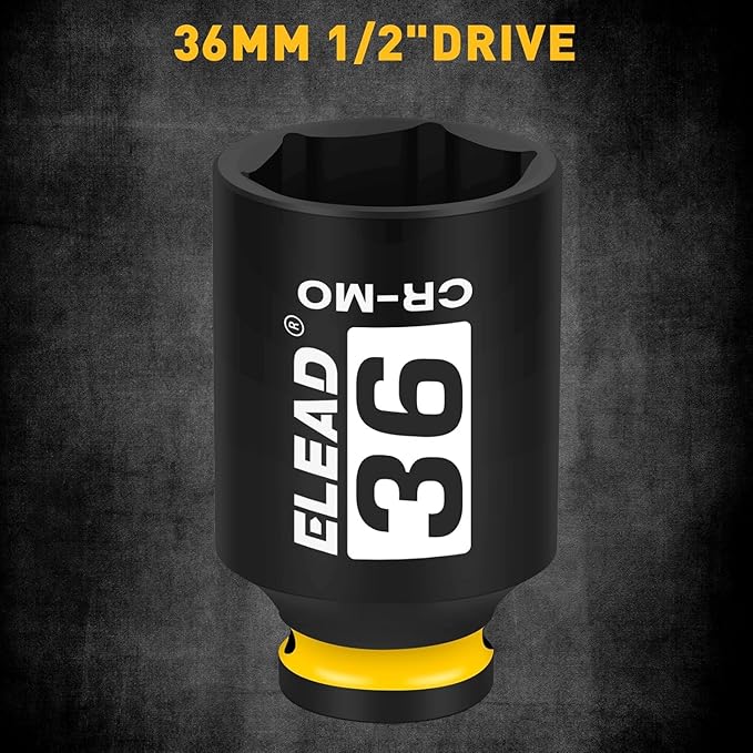 ELEAD 1/2" Drive Deep Impact Socket, 36 mm Metric 6 Point 1/2-inch Drive Impact Axle Nut Sockets, CR-MO Nut Socket Set, Oil Filter Sockets, Tools for Easy Removal of Axle Shaft Nuts