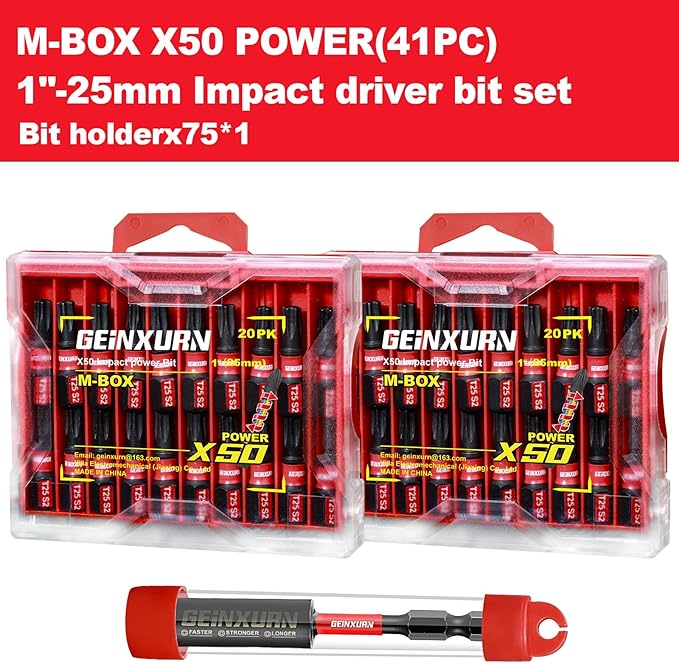 40 Pieces 1 In. T25 Impact Tough Magnetic Screwdriver Bit Set, #25 Torx Head Insert Bits, S2 Alloy Steel Star Bits with 1 Pc Impact Bit Holder and Storage M-Box