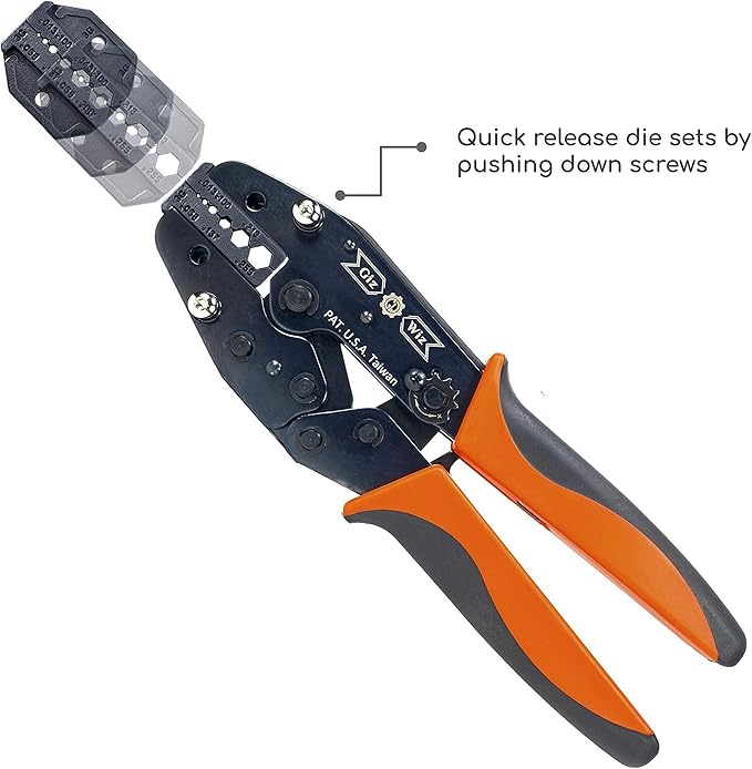 GIZWIZ Professional All-In-One RF Coax Quick Change Tool Kit Crimper Cutter Stripper 5 Interchangeable Die Sets